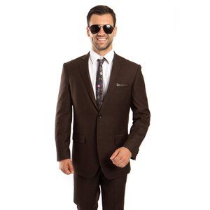 Modern Fit Pinstriped Mens 2-Piece Suit Set, Brown